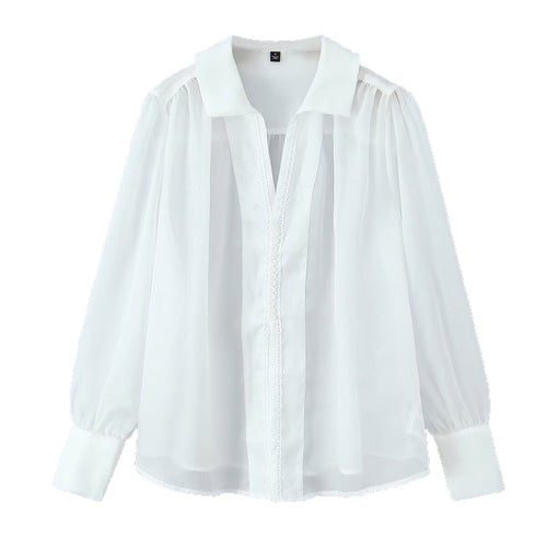 Damen Transparente Chiffon-Bluse mit Spitzenbesatz, Ballonärmeln und breiten Manschetten Echo Archiv