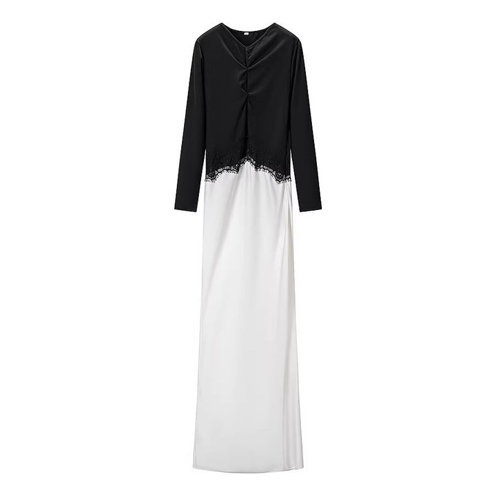 Damen Maxikleid mit Spitzeneinsatz, geraffter Vorderpartie und fließender Saum Echo Archiv