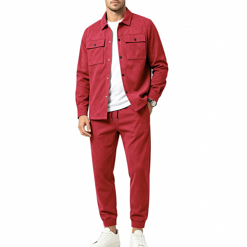 Herren Modernes Overshirt- und Jogginghosen-Set aus Mikrofleece mit Brustklappen Echoarchiv
