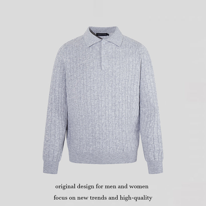 Herren Strick-Polo mit Zopfstrickmuster, Hemdkragen und Knopfleiste Echoarchiv