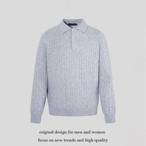 Herren Strick-Polo mit Zopfstrickmuster, Hemdkragen und Knopfleiste Echoarchiv