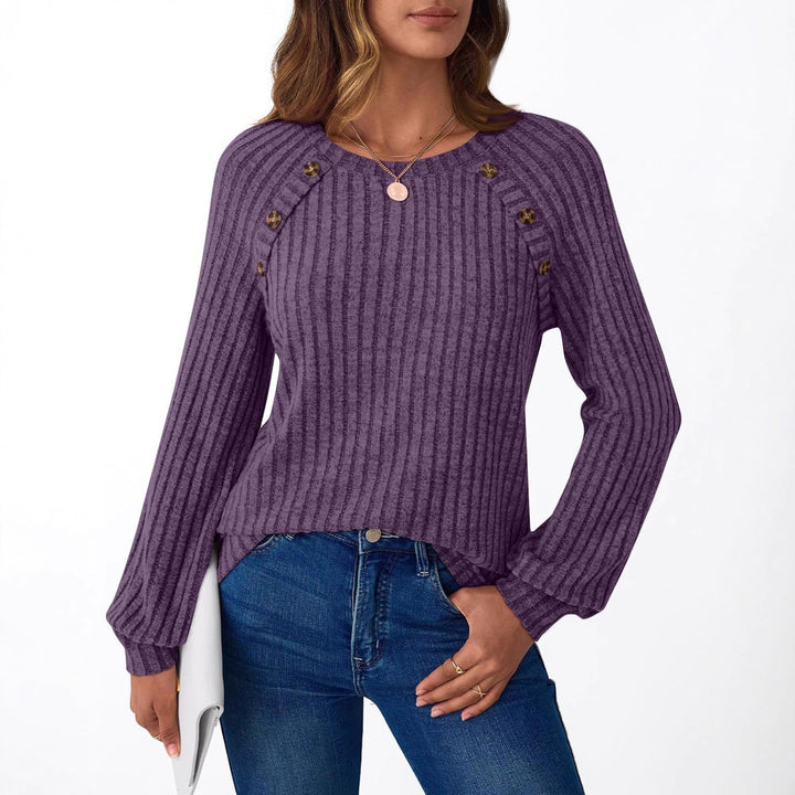 Damen Gerippter Strickpullover mit Zierknopfleiste an Raglanärmeln Echoarchiv
