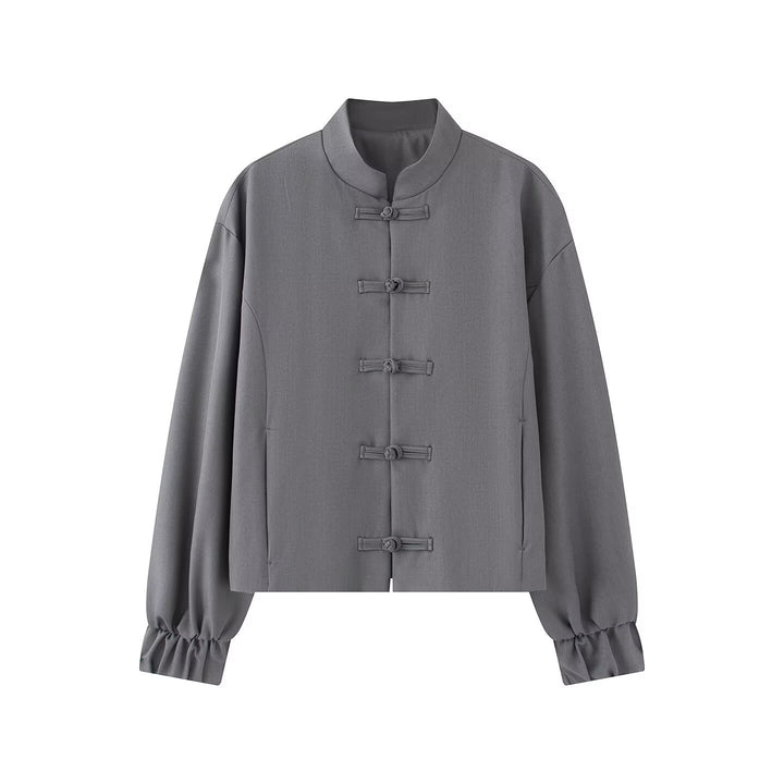 Damen Kurze Boxy‑Jacke mit Stehkragen und Knotenverschluss-Details Echo Archiv