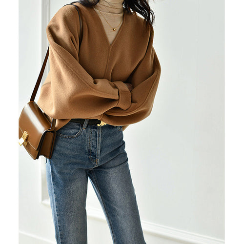 Damen Lässiger V-Ausschnitt Pullover Echoarchiv
