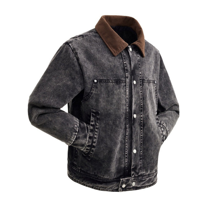 Herren gepolsterte Denimjacke mit Cordkragen, Druckknopfverschluss und praktischen Seitentaschen – Denvaro