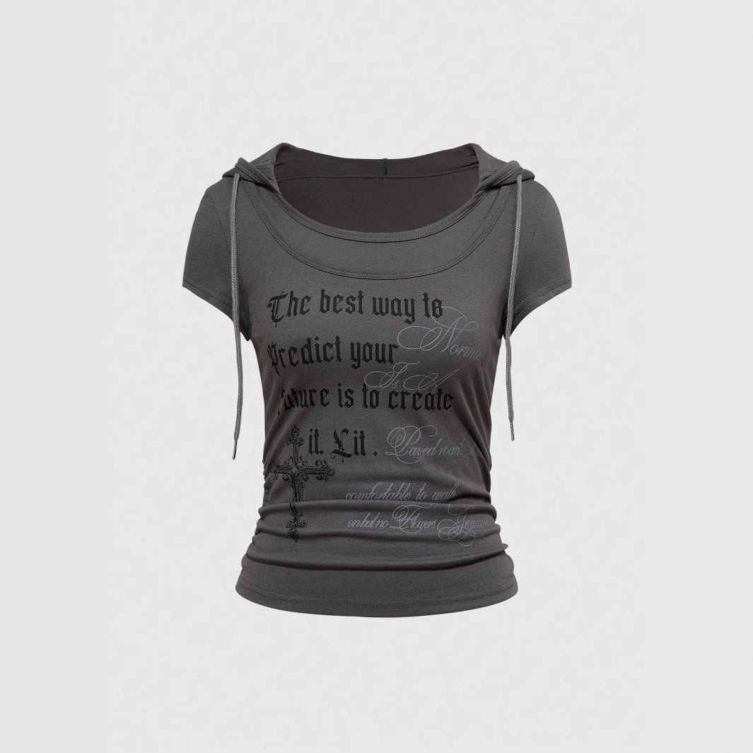 Damen Kapuzen-T-Shirt mit einzigartigem Schriftzug Echo Archiv