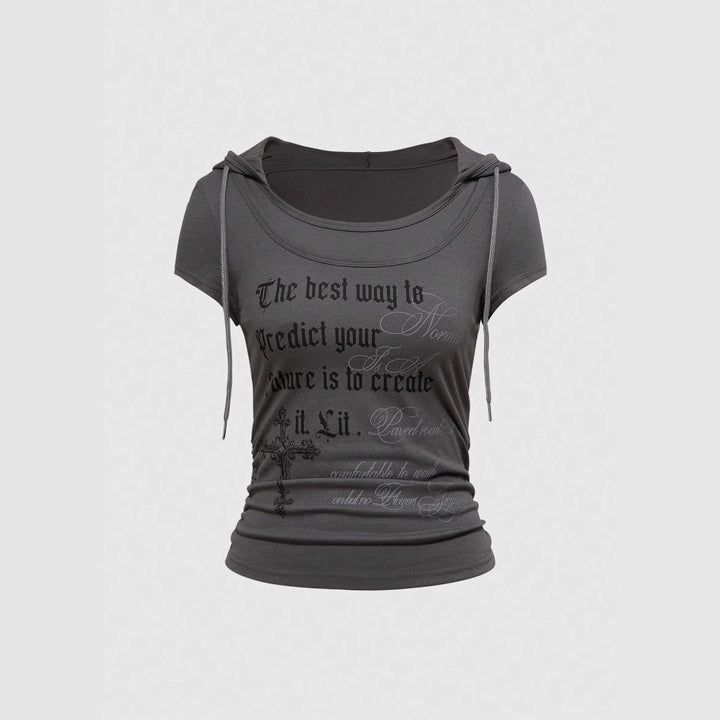 Damen Kapuzen-T-Shirt mit einzigartigem Schriftzug Echo Archiv