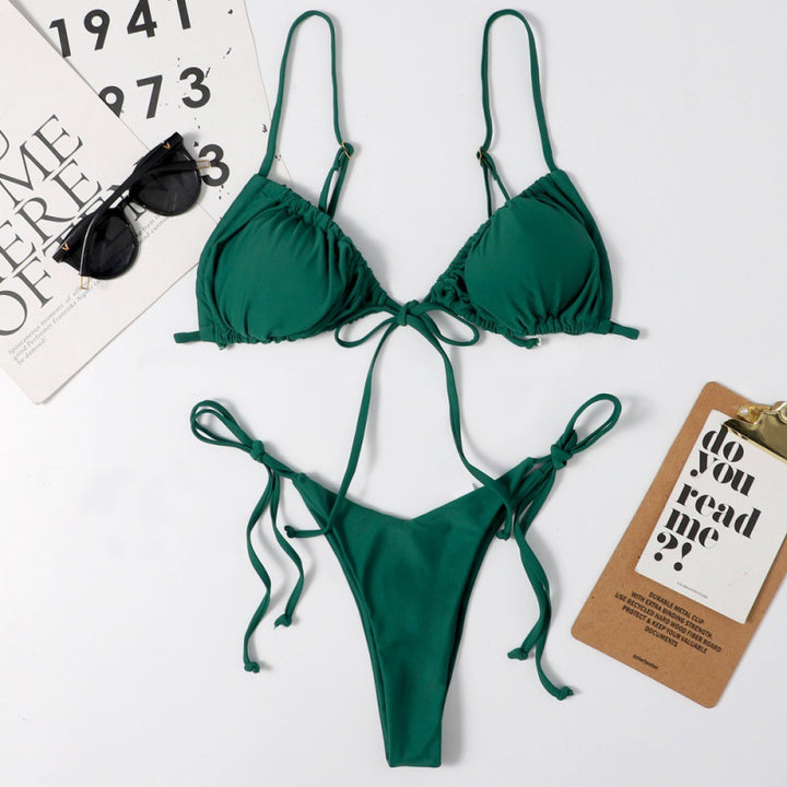 Damen Tiefer Ausschnitt Triangel-Bikini mit verspielten Bindebändern Echo Archiv