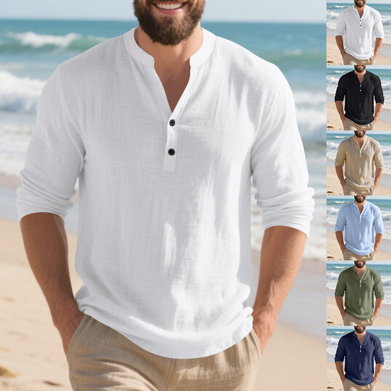 Herren Langarm-T-Shirt mit modischer Knopfleiste Echoarchiv