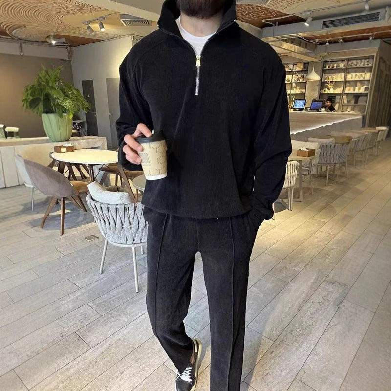 Herren lässiger Reißverschluss-Pullover mit passender Jogginghose Echoarchiv