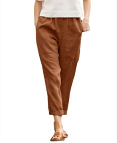 Damen nan leichte Leinenhose mit elastischem Bund, seitlichen Eingrifftaschen und gekrempeltem Saum Echo Archiv