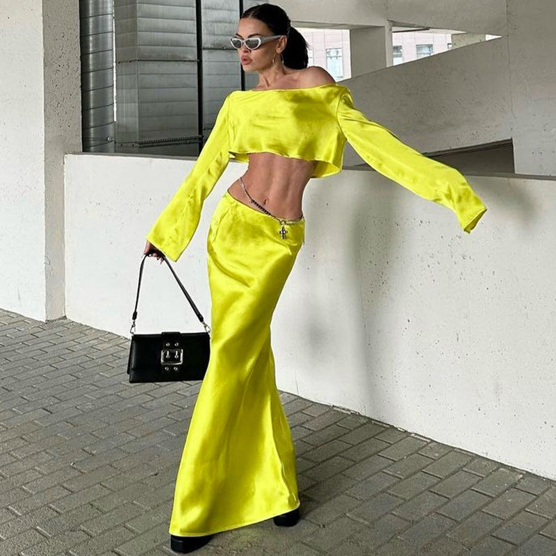 Damen Asymmetrisches Crop-Top mit langem Arm und fließendem Rock Echo Archiv