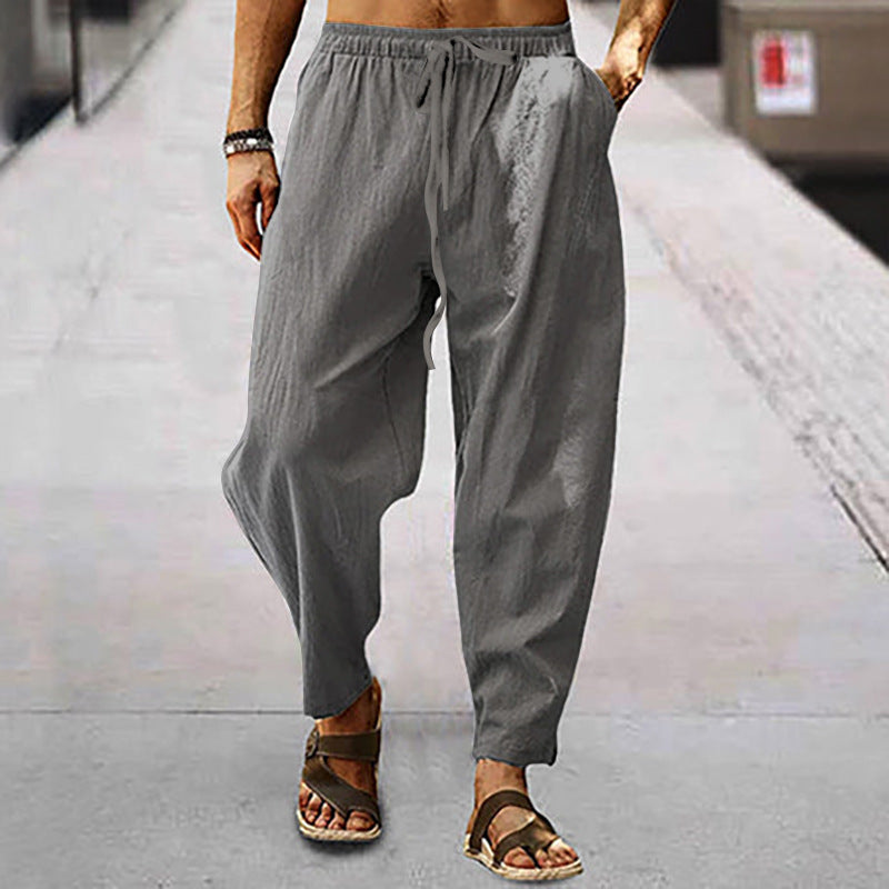 Herren nan lockere Sommer-Slouch-Hose aus Leinenmix mit elastischem Bund und konischem Knöchelabschluss Echoarchiv