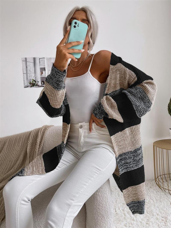 Damen Lässiger Strickmantel mit Streifen Echo Archiv