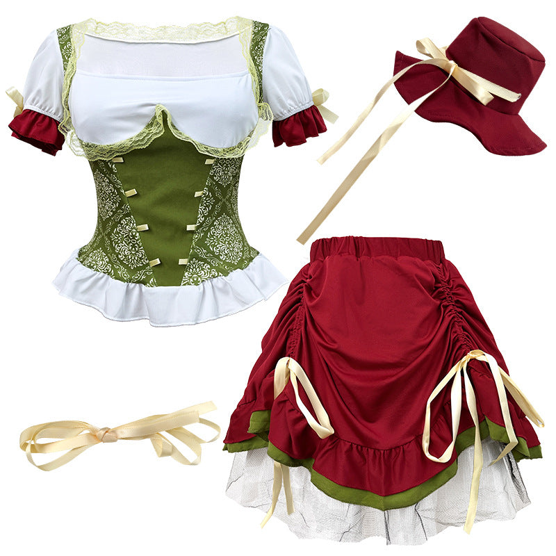 Damen nan traditionelles Dirndl Trachtenkleid Ensemble mit verstellbarem Corsagenmieder und langem Stufenrock Echo Archiv