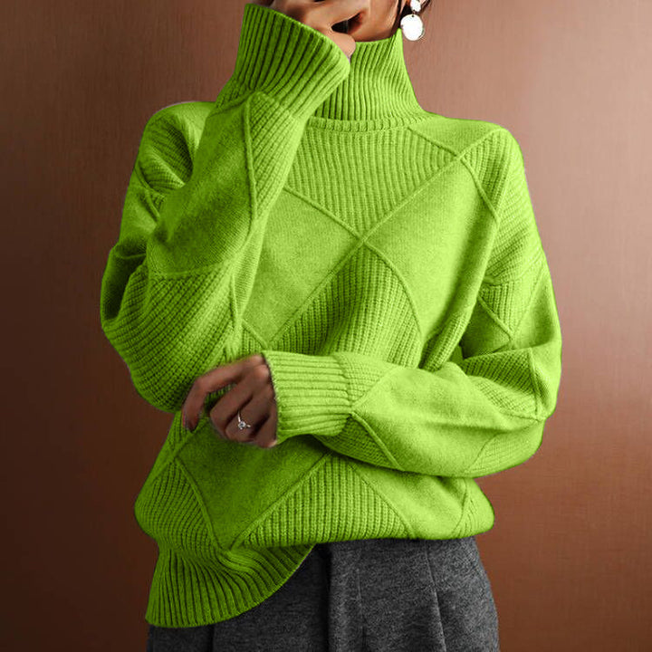 Damen nan weit geschnittener Strickpullover mit hohem Rollkragen und Rautenmuster Echo Archiv