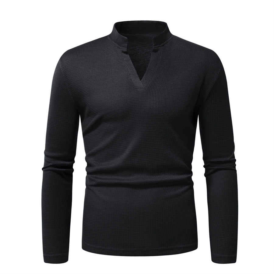 Herren Thermisches Waffel-Strickshirt mit Stehkragen und V‑Ausschnitt Echo Archiv