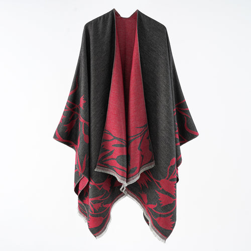 Damen Wendbarer Oversize-Capeponcho aus Wollmix mit floraler Jacquardwebung Echo Archiv