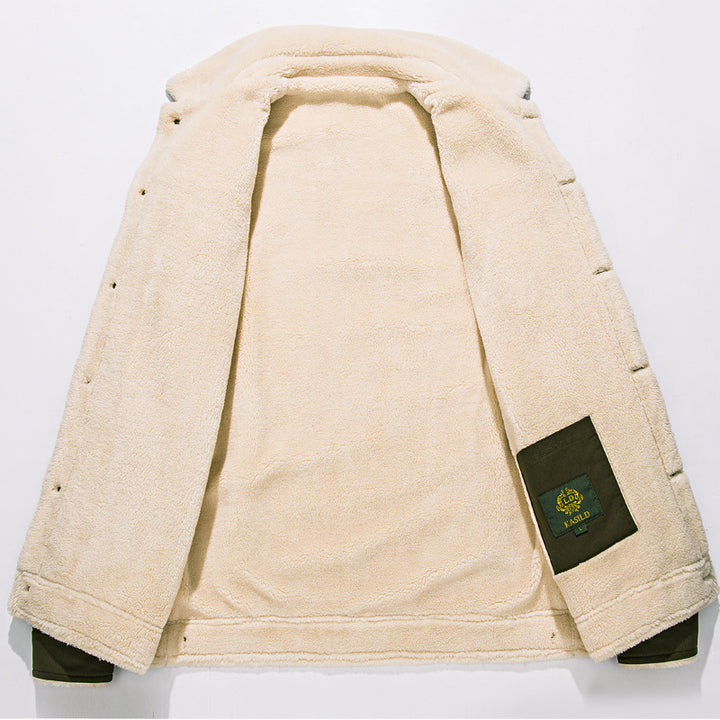 Herren Canvas-Truckerjacke mit durchgehendem Sherpa-Innenfutter und Umlegekragen – Taviero