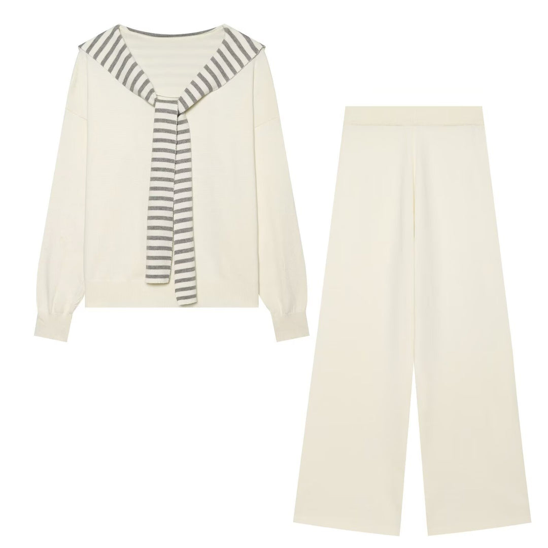 Damen Strick-Lounge-Set mit maritimen Schal-Detail und hoher Taille Echo Archiv