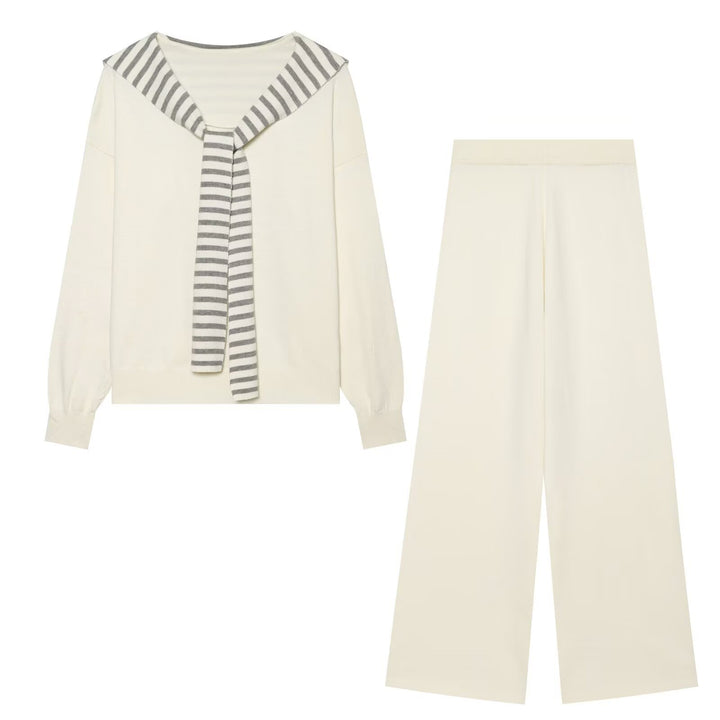 Damen Strick-Lounge-Set mit maritimen Schal-Detail und hoher Taille Echo Archiv