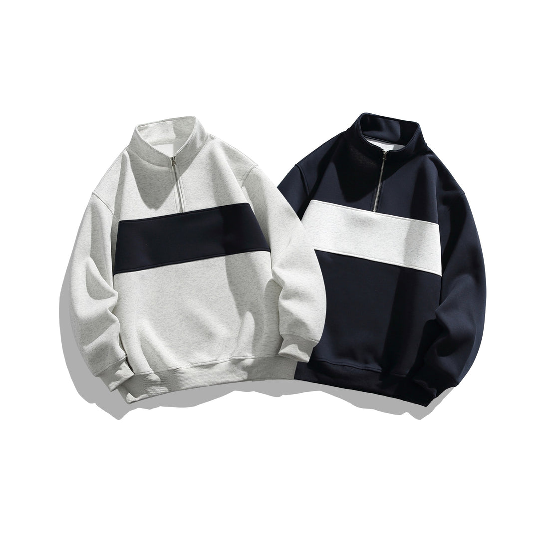 Unisex Halbzip‑Sweatshirt mit hohem Stehkragen, Boxy‑Schnitt und Colorblock‑Paneel Echoarchiv