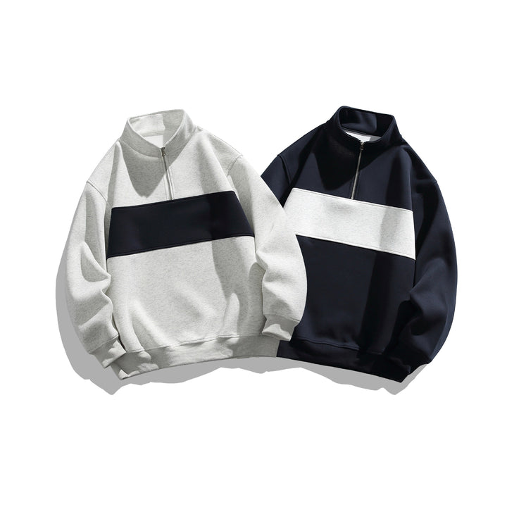 Unisex Halbzip‑Sweatshirt mit hohem Stehkragen, Boxy‑Schnitt und Colorblock‑Paneel Echoarchiv