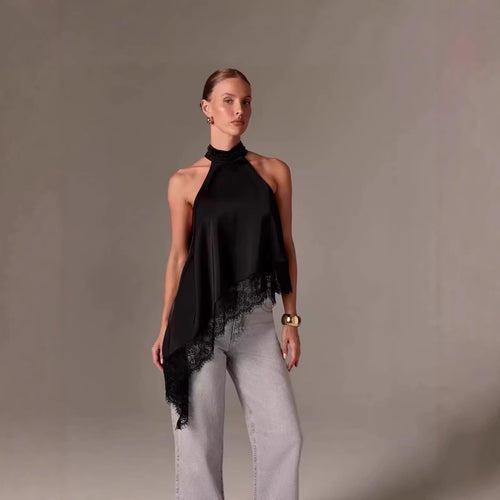 Damen luftiges Chiffon-Top mit eleganter Spitzenverzierung Echo Archiv
