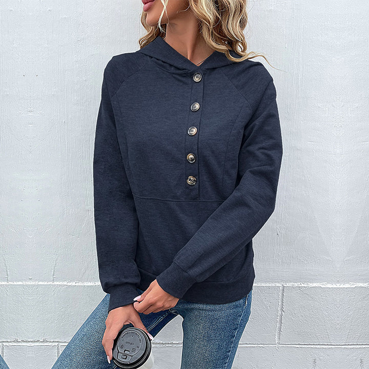 Damen Kapuzenpullover mit asymmetrischer Knopfleiste und Raglanärmeln Echoarchiv