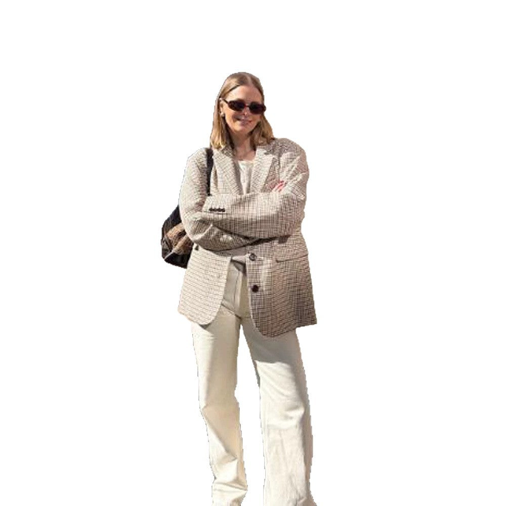 Damen Oversize Glencheck-Sakko mit kastiger Silhouette und aufgesetzten Taschen Echoarchiv