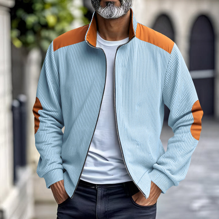 Herren Sportliche Zip-Jacke mit Rippenstruktur und Kontrastärmel Echoarchiv