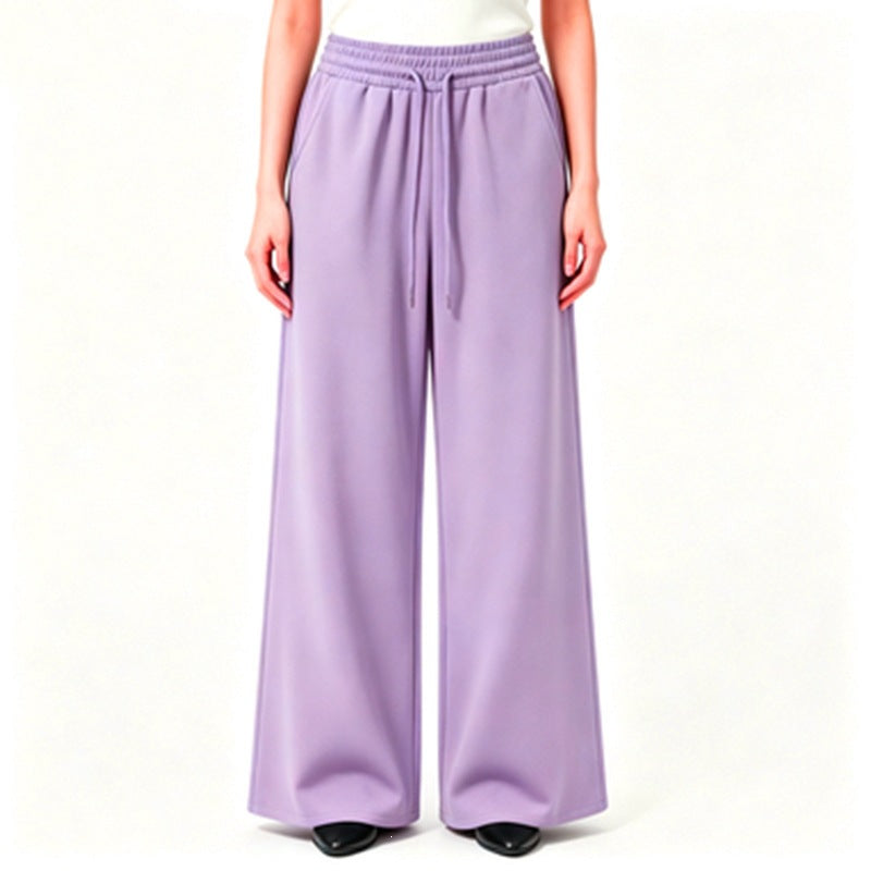 Damen weite High-Waist Loungehose mit elastischem Bund, Kordelzug und fließendem Jersey – Avélisse