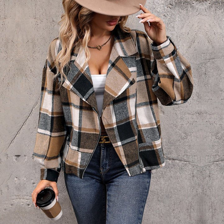 Damen Modische Karo Jacke mit Kragen Echo Archiv