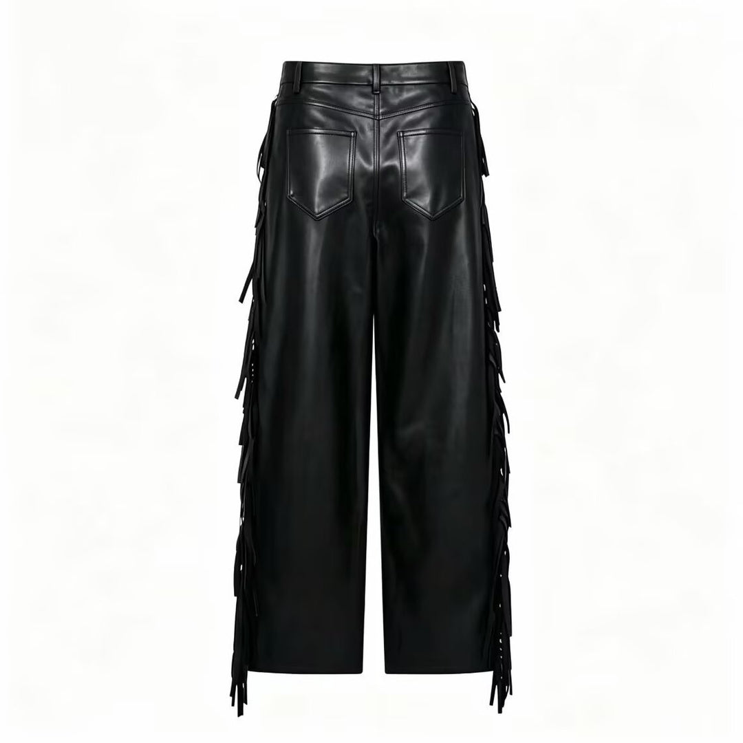 Damen Weite Kunstleder-Culotte mit seitlichen Fransen Echo Archiv