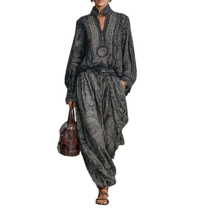 Damen Fließendes Boho-Zweiteiler-Set mit weiter Tunika und Haremshose im Paisley-Design Echo Archiv