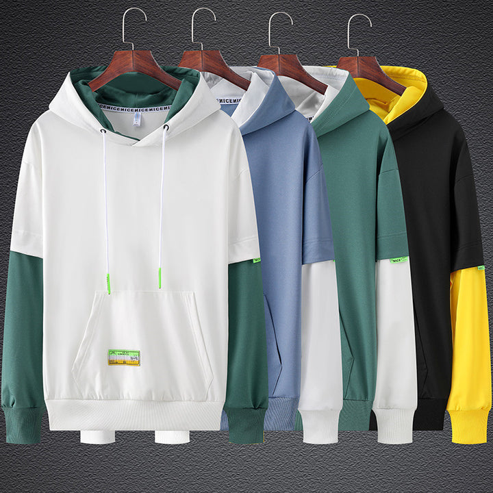 Herren Oversize-Lagenlook Kapuzenpullover mit Kontrastärmeln und Kängurutasche Echo Archiv