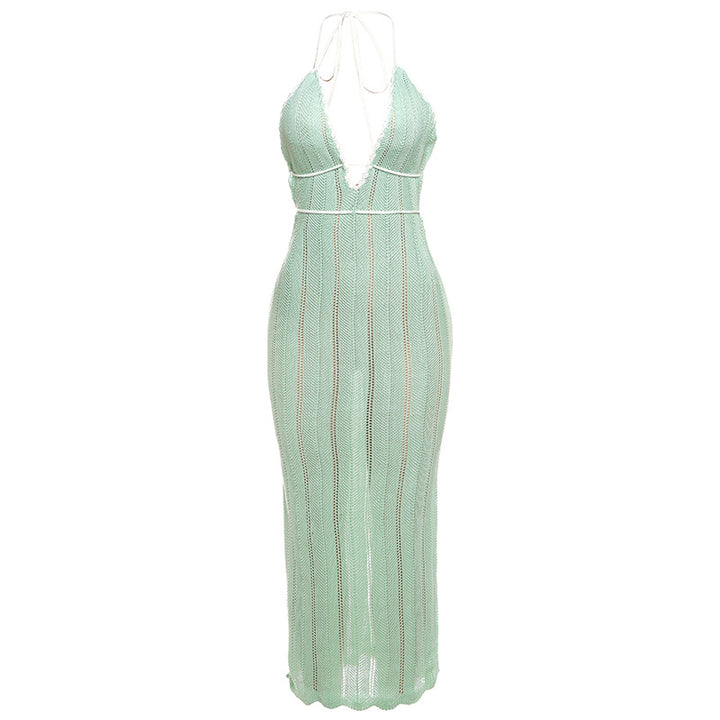 Damen Strick Maxikleid mit tiefem V-Ausschnitt und Bindebändern Echo Archiv