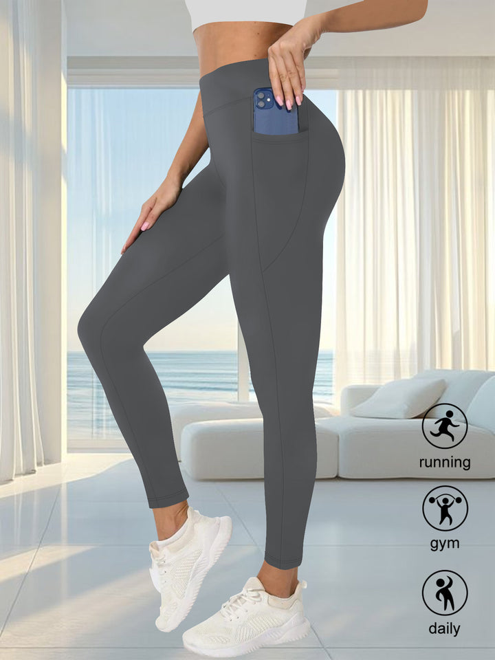 Damen High-Waist Sportleggings mit seitlicher Handytasche und formendem Kompressionsstoff echoarchiv-
