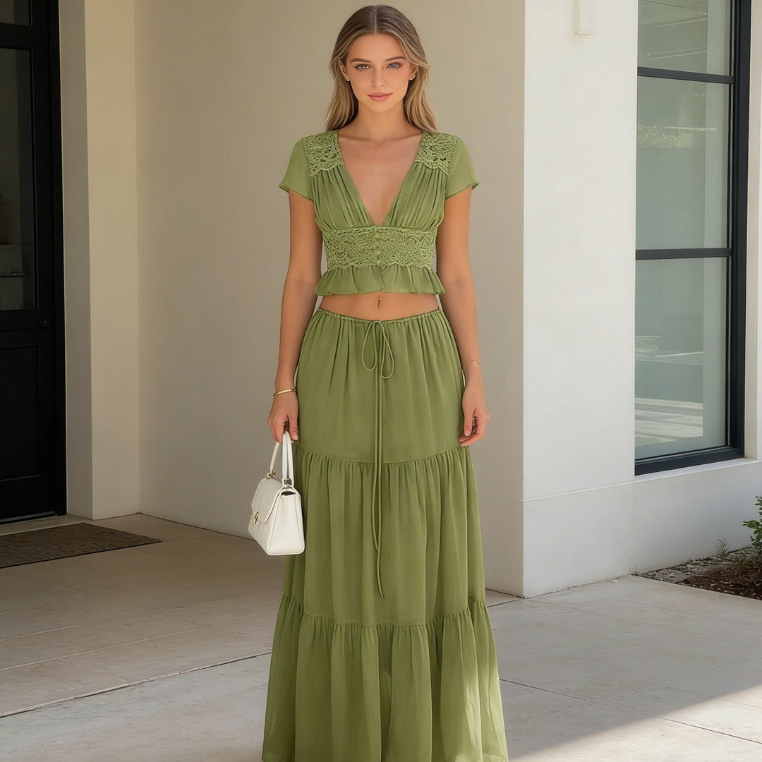 Damen Lässiges Maxi-Kleid mit eleganter Raffung und cropped Top Echo Archiv