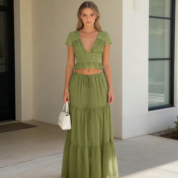 Damen Lässiges Maxi-Kleid mit eleganter Raffung und cropped Top Echo Archiv