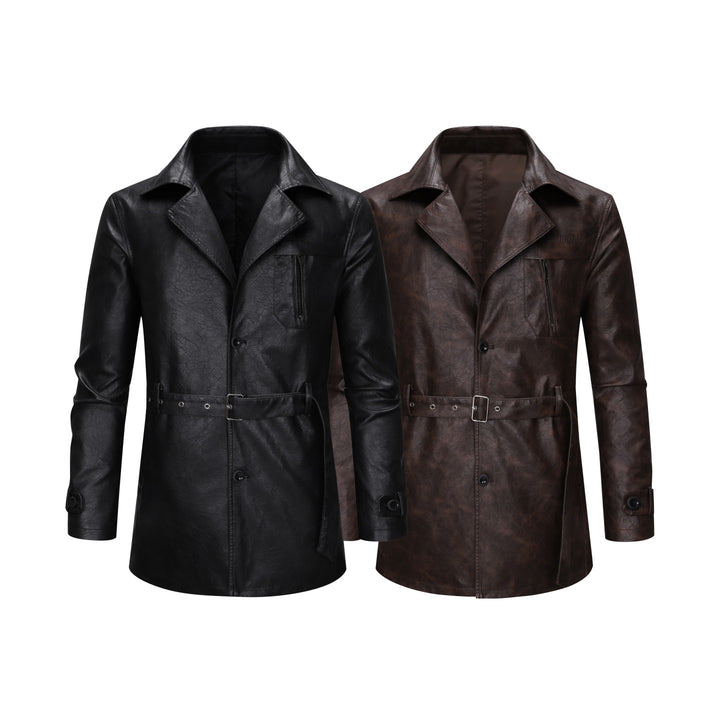 Herren eleganter Vintage-Leder-Trenchcoat Echoarchiv
