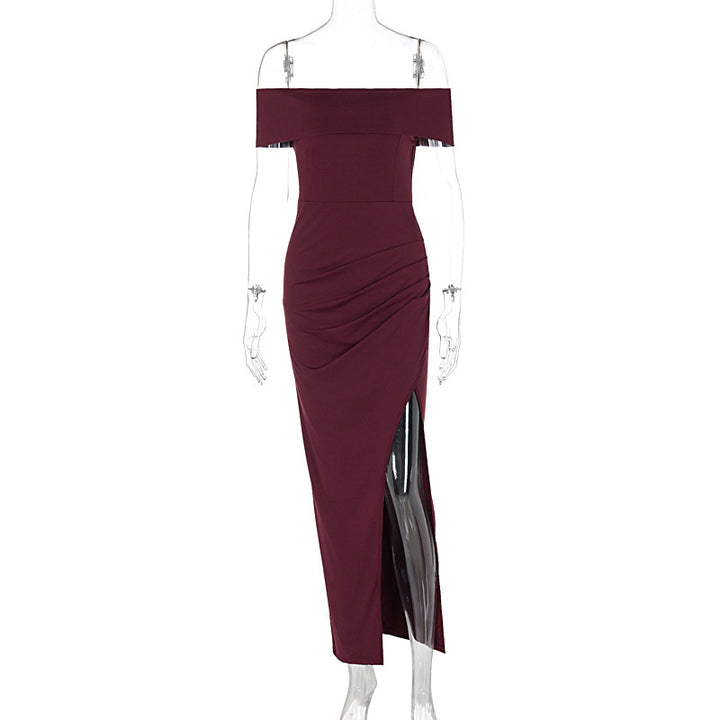 Damen Off-Shoulder Kleid mit figurformendem Schnitt und hohem Schlitz Echo Archiv