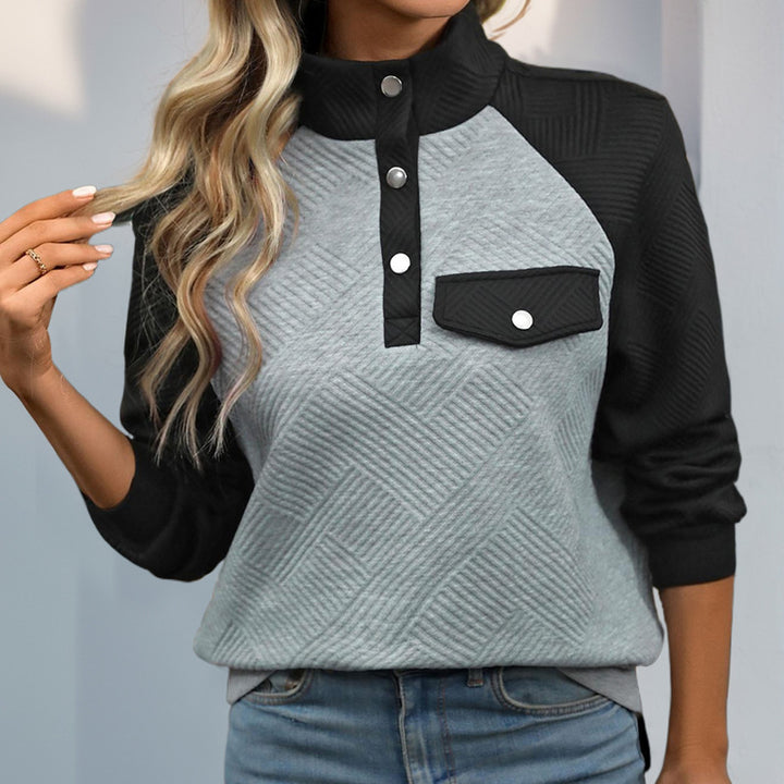 Damen Steppstruktur-Sweatshirt mit Raglanärmeln, Druckknopf-Leiste und Brustpatte Echoarchiv