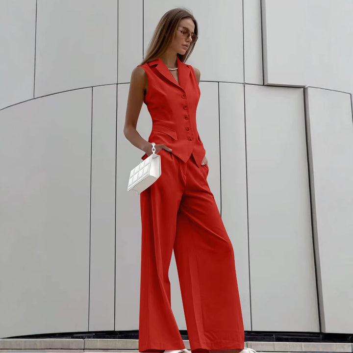 Damen Ärmelloses Tailoring-Zweiteiler mit taillierter Weste und weiter Marlenehose – Célinea