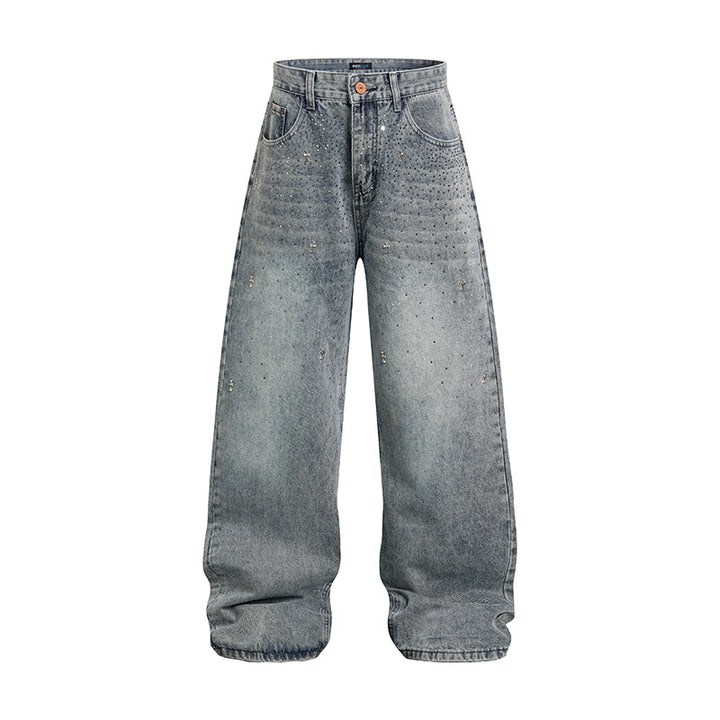 Damen Weite hochgeschnittene Baggy-Jeans mit Used-Wash und Steppdetail Echoarchiv