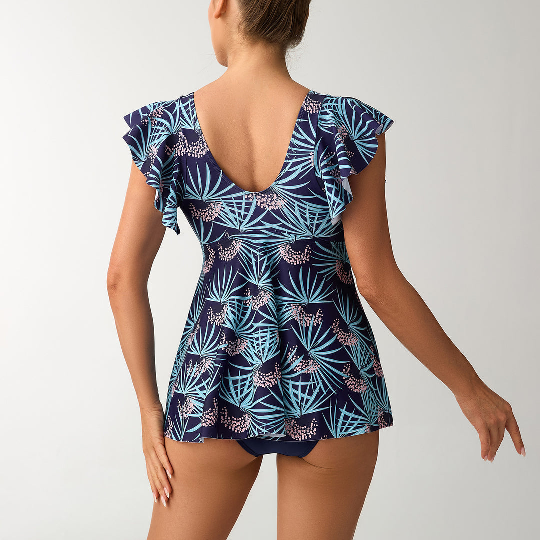 Damen Eleganter Kombination Badeanzug mit Volant und floralem Muster Echo Archiv
