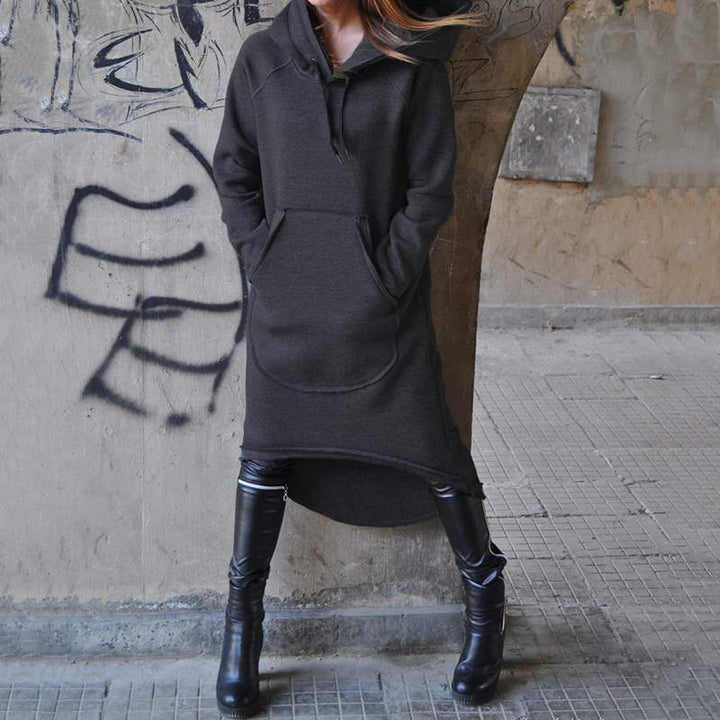 Damen nan Oversize Kapuzenkleid mit hohem Rückensaum, Kängurutasche und lässigem Streetstyle-Schnitt Echo Archiv