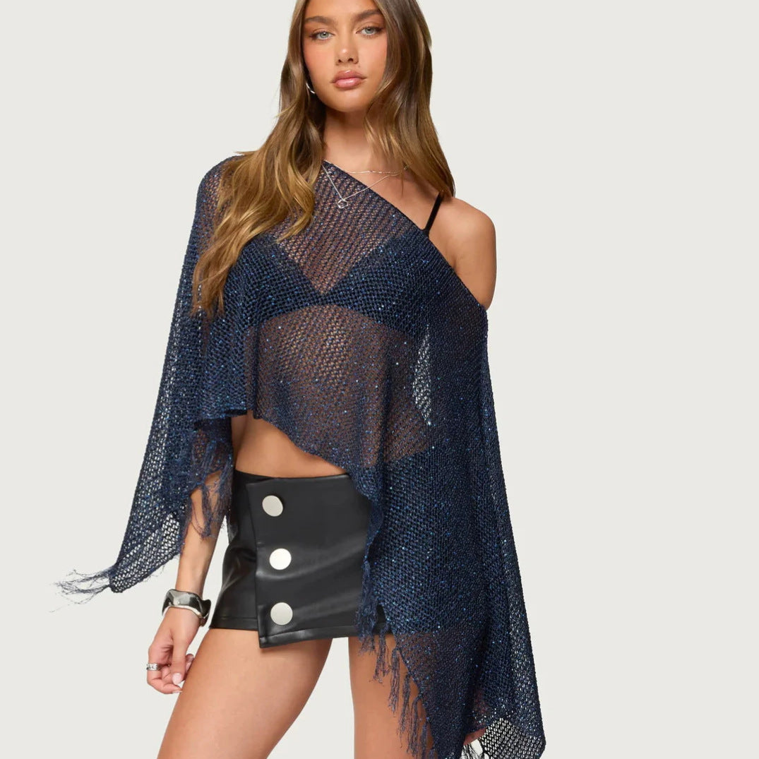 Damen Netzponcho mit funkelnden Akzenten Echo Archiv