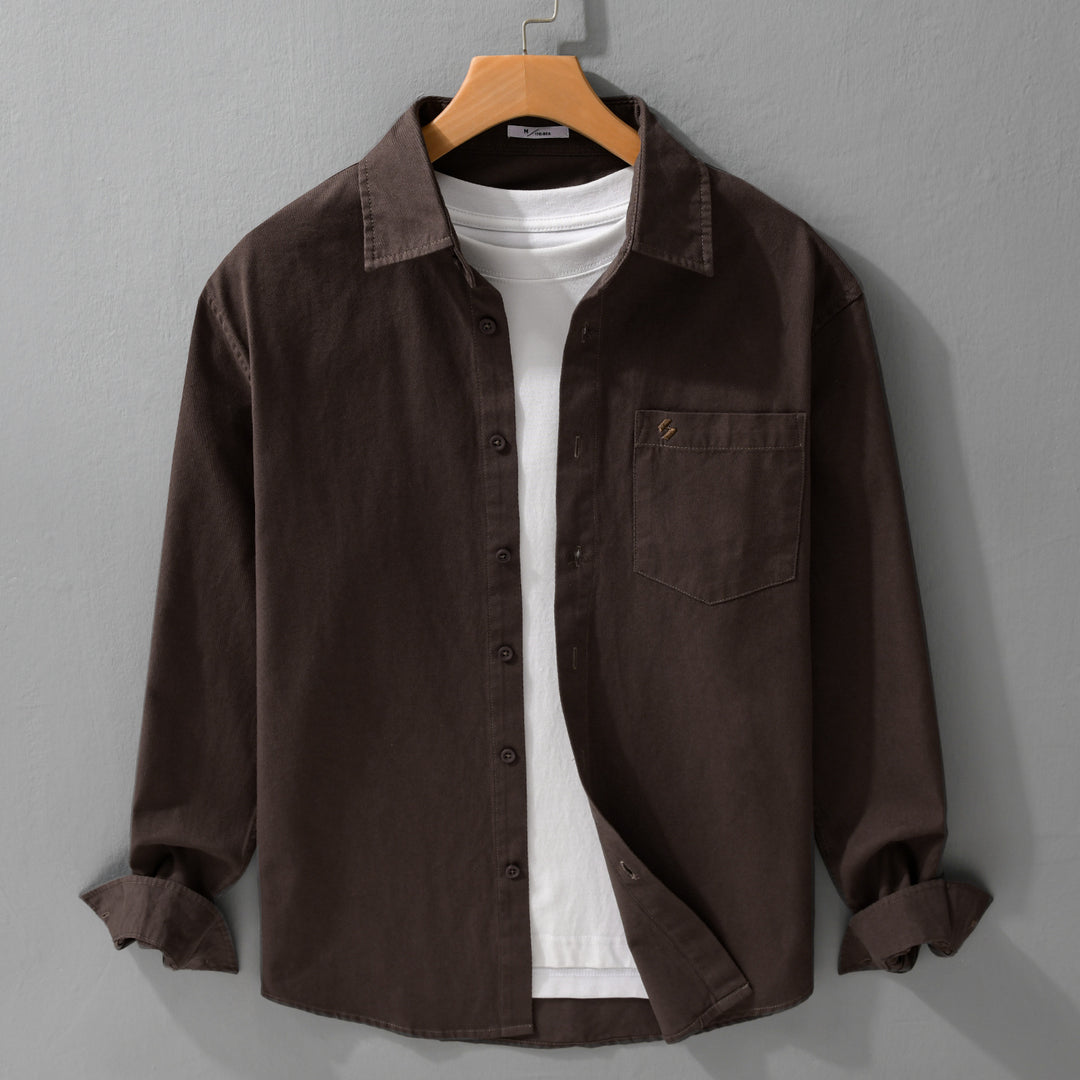 Herren Hemdjacke-Overshirt aus softem Baumwoll-Twill im Layering-Look mit aufgesetzter Brusttasche Echoarchiv