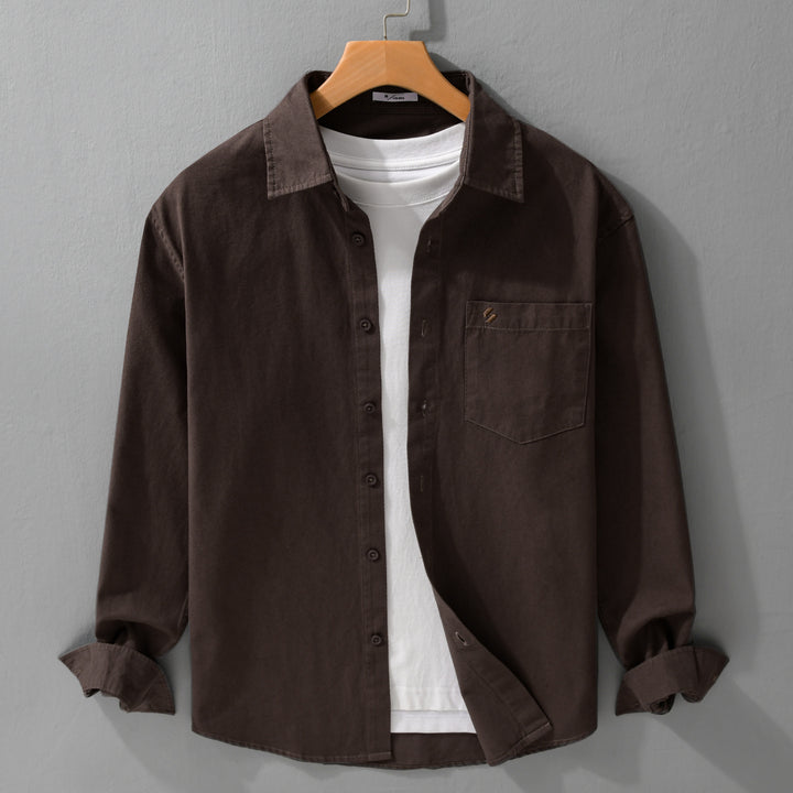 Herren Hemdjacke-Overshirt aus softem Baumwoll-Twill im Layering-Look mit aufgesetzter Brusttasche Echoarchiv